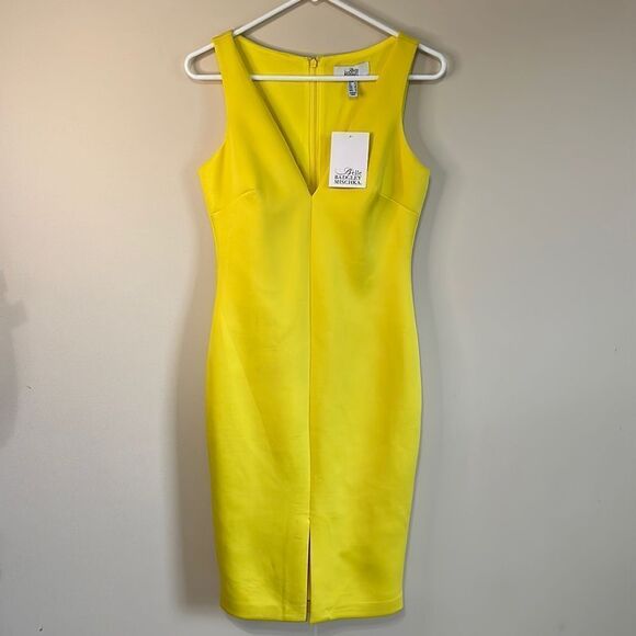 NWT Belle Badgley Mischka Bright Yellow Fitted Dress 2 - Picture 1 of 8